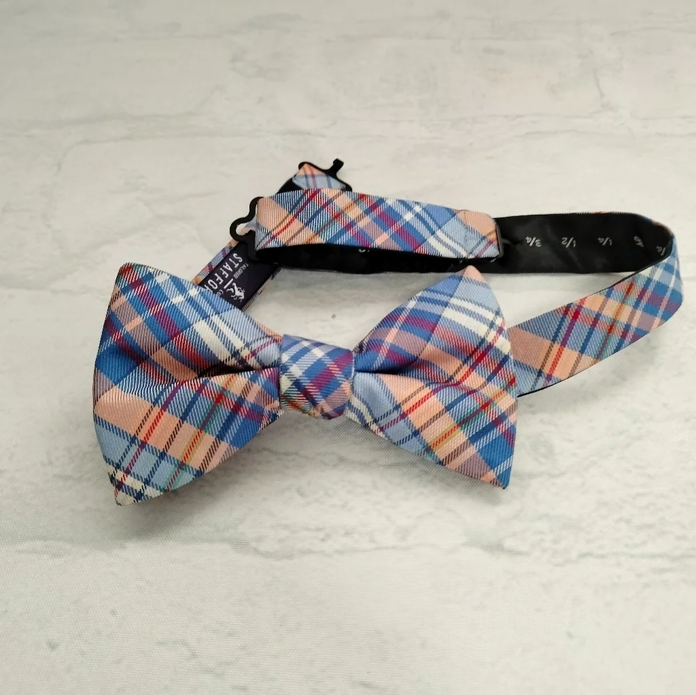 Stafford Bow Tie Blue Orange Plaid 2.25
